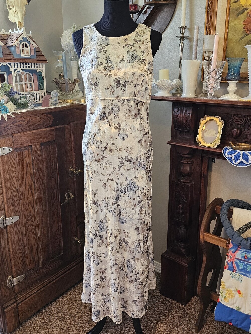 Jody California 90s Satin Floral Bias Cut Maxi Dress Cottagecore Bridal